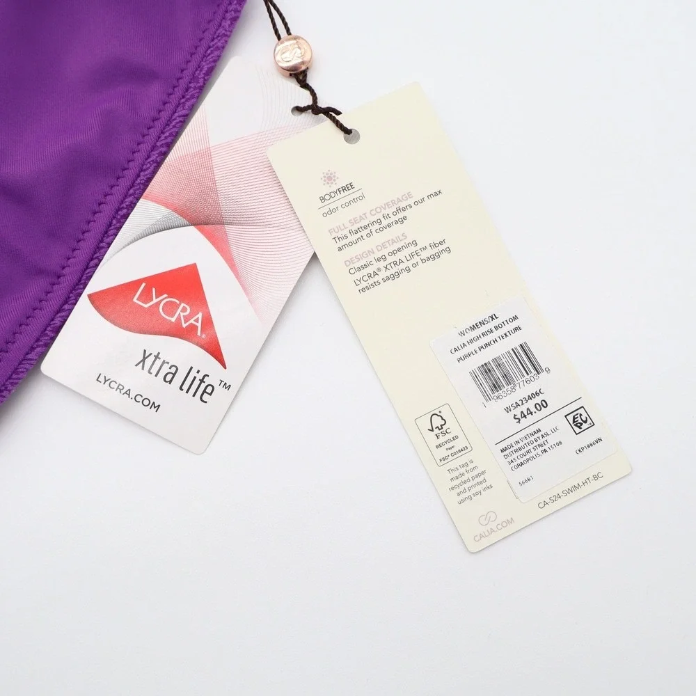 CALIA Womens High Rise Swim Bottom Purple Punch Texture Lycra XL